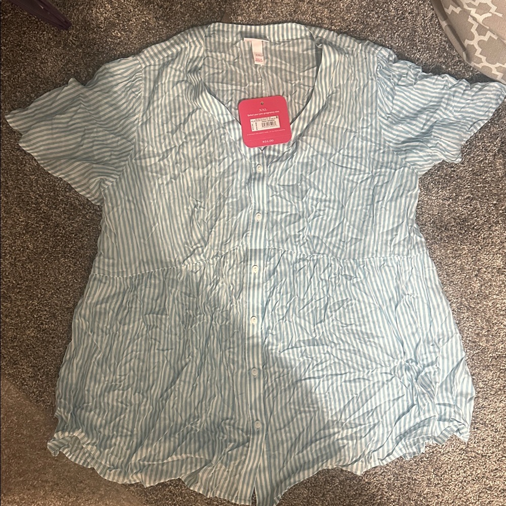 2/$20    Isabel Maternity Button-Front Woven Maternity Shirt - Light Teal Blue